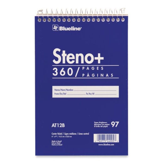 Blueline High-Capacity Steno Pad, Medium/College Rule, Blue Cover, 180 White 6 x 9 Sheets