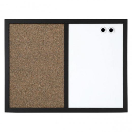 Magnetic Dry-Erase Whiteboard/Cork Bulletin Board, 18" X 24", Black Frame