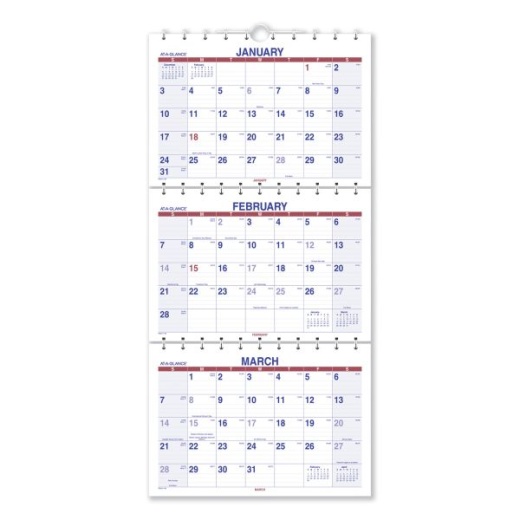 At-A-Glance Move-A-Page Three-Month Wall Calendar, 12 x 27, White/Red/Blue Sheets, 15-Month: Dec 2024 To Feb 2026