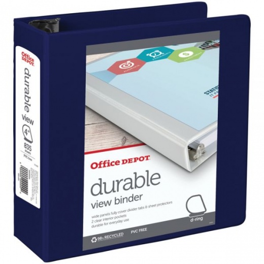 Durable View 3-Ring Binder, 4" D-Rings, Blue