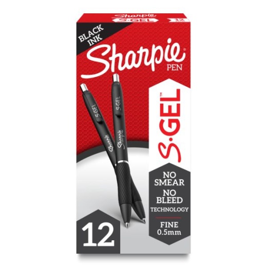 Sharpie S-Gel, Gel Pens, Fine Point (0.5Mm), Black Ink Gel Pen, 12 Count