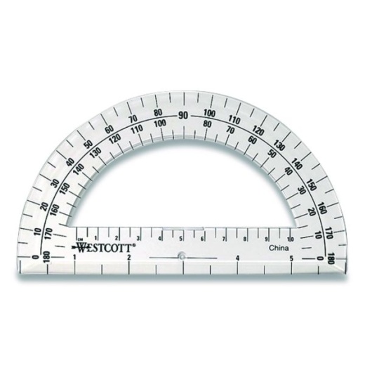 Westcott 180 Degree Protractor, Plastic, 6" Ruler Edge/180 Degree, Clear