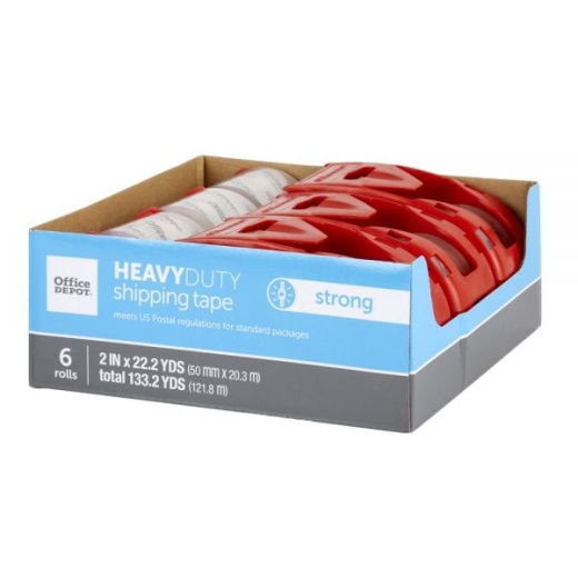 Heavy Duty Shipping Packing Tape With Dispenser, 2" x 22.2 Yd, Crystal Clear, Pack Of 6 Rolls