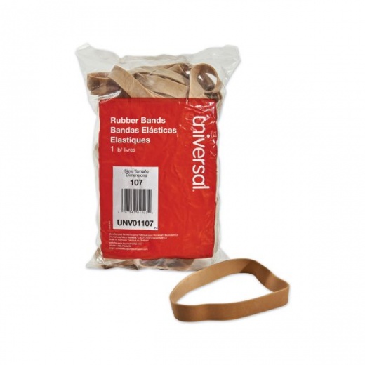 Universal Rubber Bands, Size 107, 0.06" Gauge, Beige, 1 Lb Box, 40/Pack