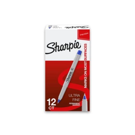 Sharpie Permanent Ultra-Fine Point Markers, Blue, Pack Of 12 Markers