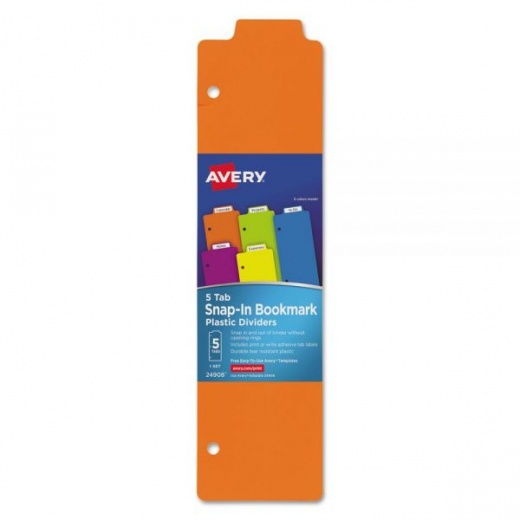 Avery Tabbed Snap-In Bookmark Plastic Dividers, 5-Tab, 11.5 X 3, Assorted, 1 Set