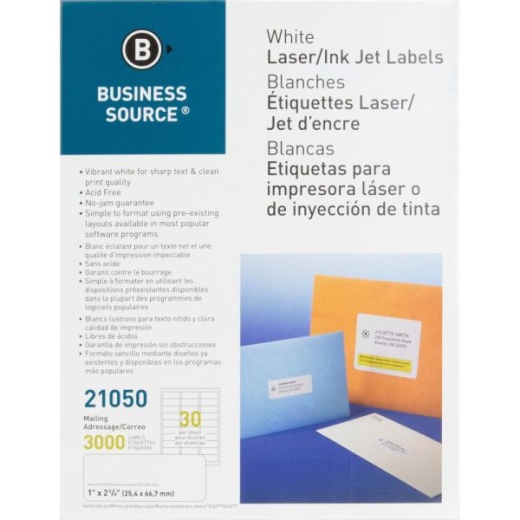 Business Source Bright White Premium-Quality Address Labels