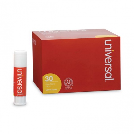 Universal Glue Stick Value Pack, 0.28 Oz, Applies and Dries Clear, 30/Pack