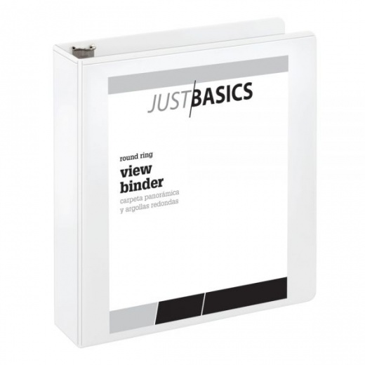 Just Basics Basic View 3-Ring Binder, 2" Round Rings, White