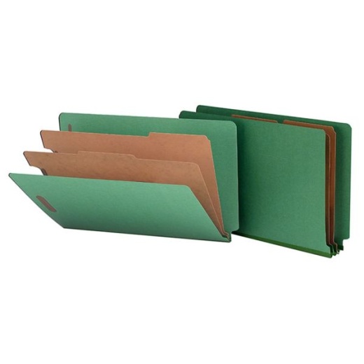 Smead End-Tab Classification Folders - 8 1/2" x 14", 2 Divider, 2 Partition, 50% Recycled, Green, Pack Of 10