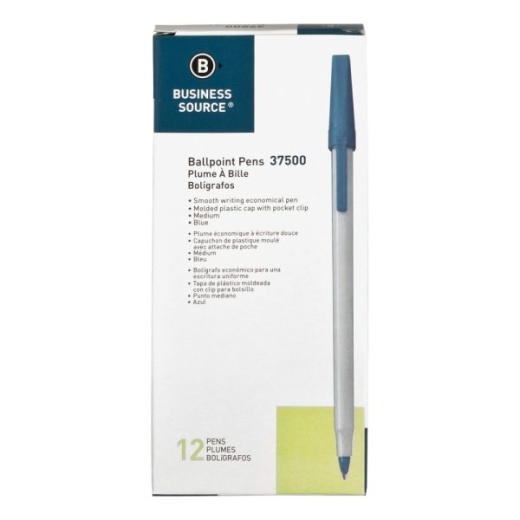 Business Source Medium Point Ballpoint Stick Pens - Blue Ink - 1 Dozen