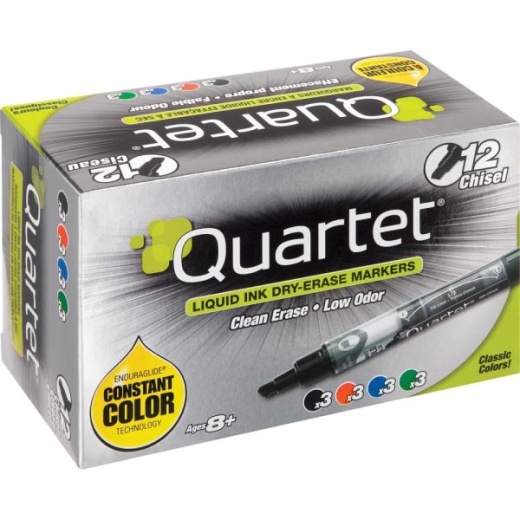 Quartet Enduraglide Dry-Erase Markers, Chisel Tip, Assorted Colors, 12 Pack - Chisel Marker Point - Erasable - Assorted Ink - 12 / Pack