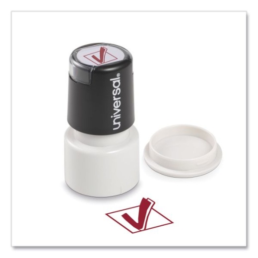Universal Round Message Stamp, Check Mark, Pre-Inked/Re-Inkable, Red
