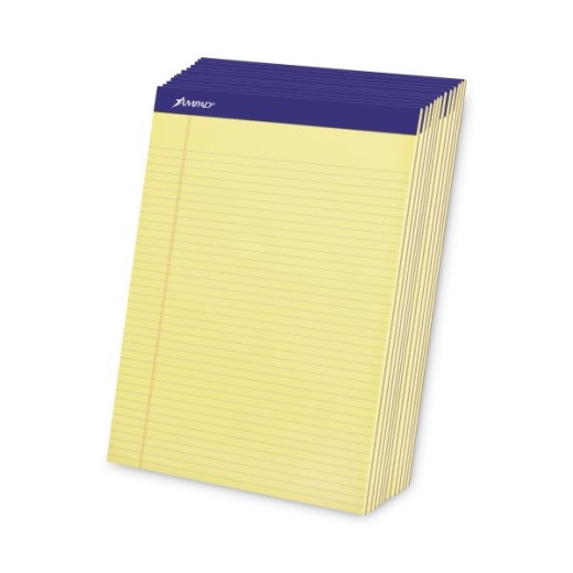 TOPS Docket Writing Pad, 8-1/2 x 11-3/4, College Rule, Canary Paper,  3-Hole Punched, 100 Sheets