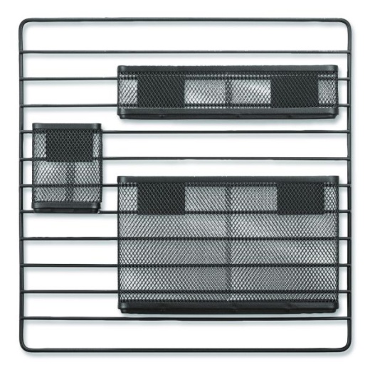 Tru Red Metal Mesh 3-Compartment Cubicle/Wall-Mount Office Supplies Organizer, 15" X 15", Black