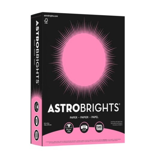 Astrobrights Color Multi-Use Printer & Copy Paper, Pulsar Pink, Letter (8.5" x 11")