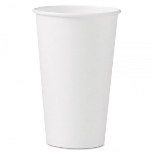 Single-Sided Poly Paper Hot Cups - 16 Oz, White, 50 Sleeve, 20 Sleeves/Carton
