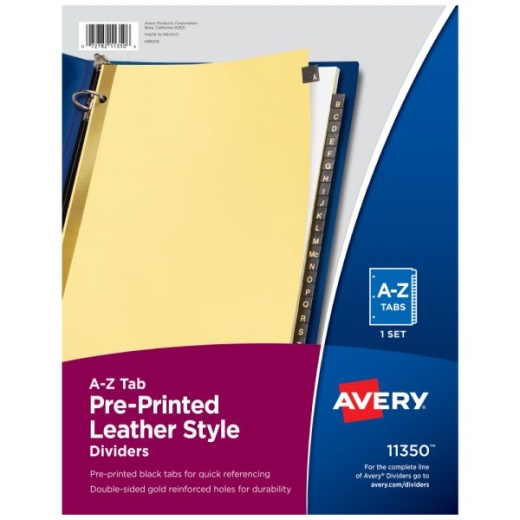 Avery A-Z Dividers For 3 Ring Binders - Pre-Printed Black Leatherette Tabs