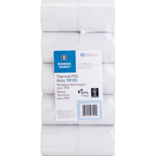 Business Source Thermal Paper Rolls - 3 1/8" x 230 ft - 10 / Pack