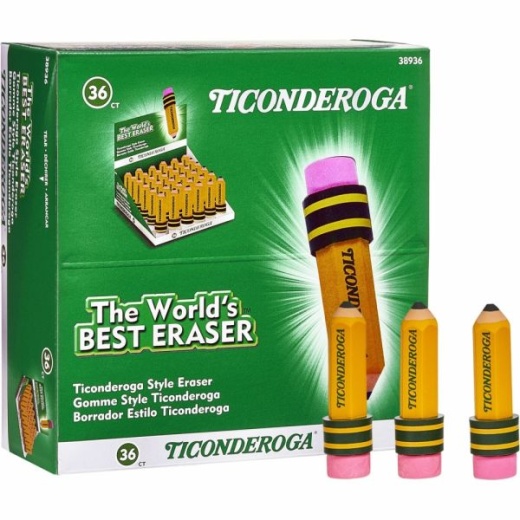 Ticonderoga Latex-Free Pencil-Shape Eraser - Yellow - Pencil - 36 / Box