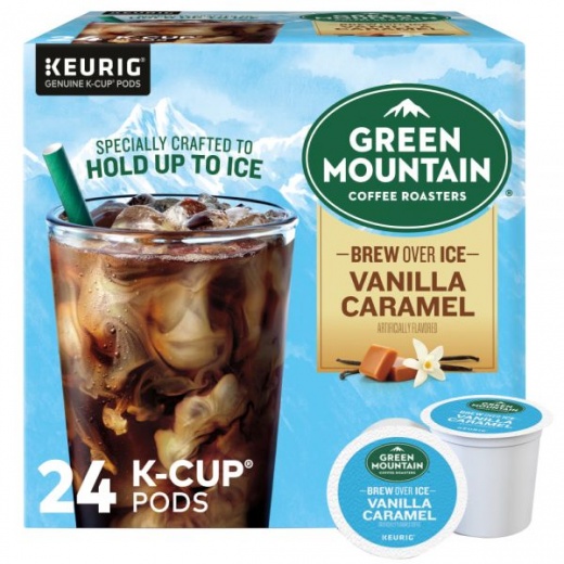 Green Mountain Coffee Brew Over Ice Single-Serve K-Cup Pods, Medium Roast, Vanilla Caramel, Box Of 24 Pods
