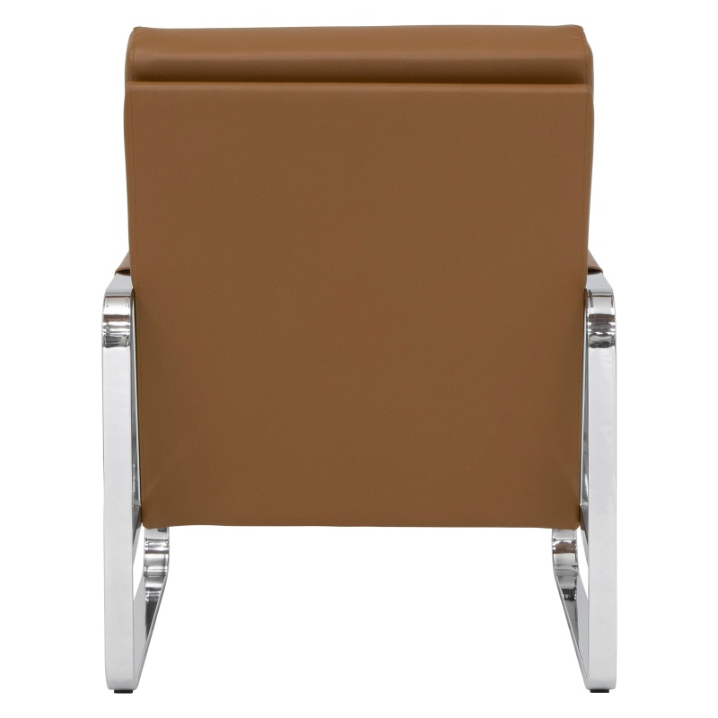 Allure Modern Accent Arm Chair In Chrome And Caramel Brown Blended Leather