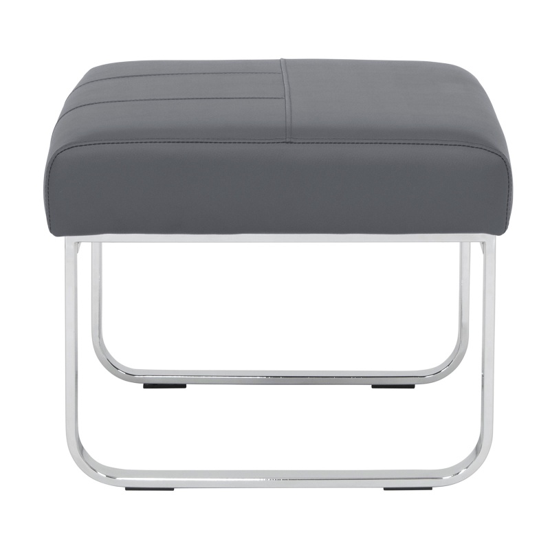 Allure Modern Rectangular Ottoman In Chrome And Smoke Grey Leather