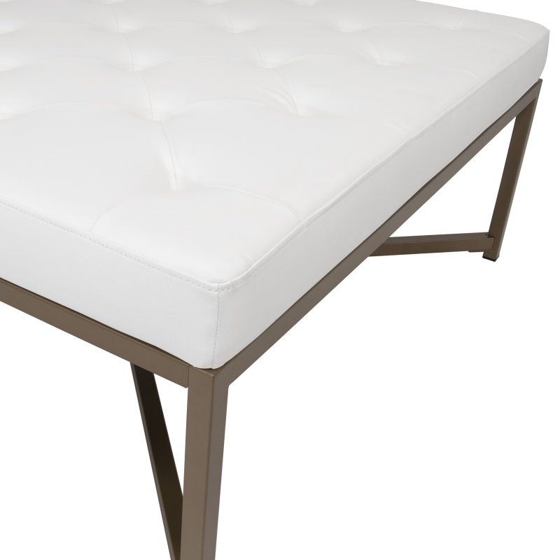 Camber Modern Large Cocktail Tufted Square Ottoman With Metal Frame And Blended Leather In Bronze/White