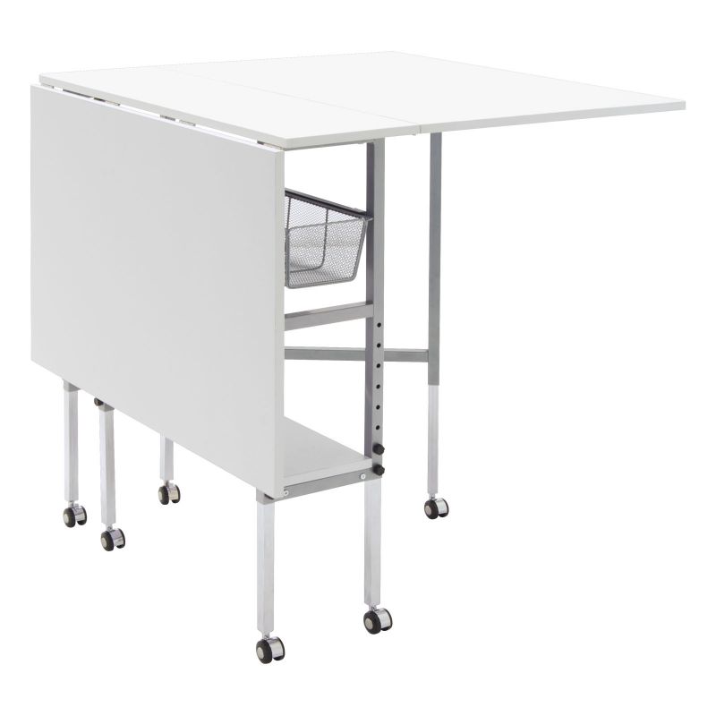 Mobile Height Adjustable Hobby And Craft Cutting Table With Drawers In Silver/White