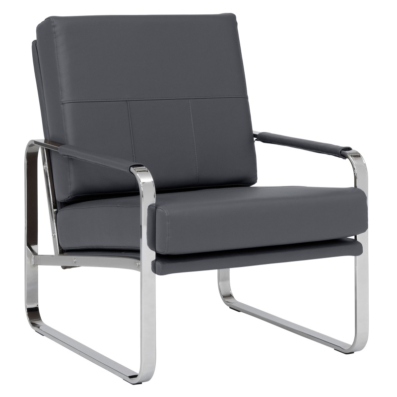 Allure Modern Accent Arm Chair In Chrome And Smoke Grey Blended Leather