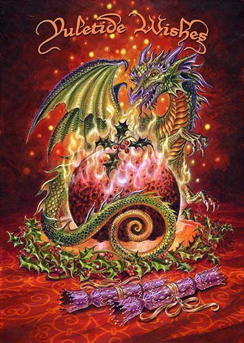 Flaming Dragon Pudding Christmas Cards - 6 Pack Yule