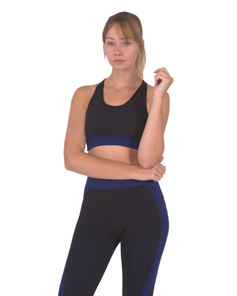 Trois Seamless Sports Bra - Black With Navy