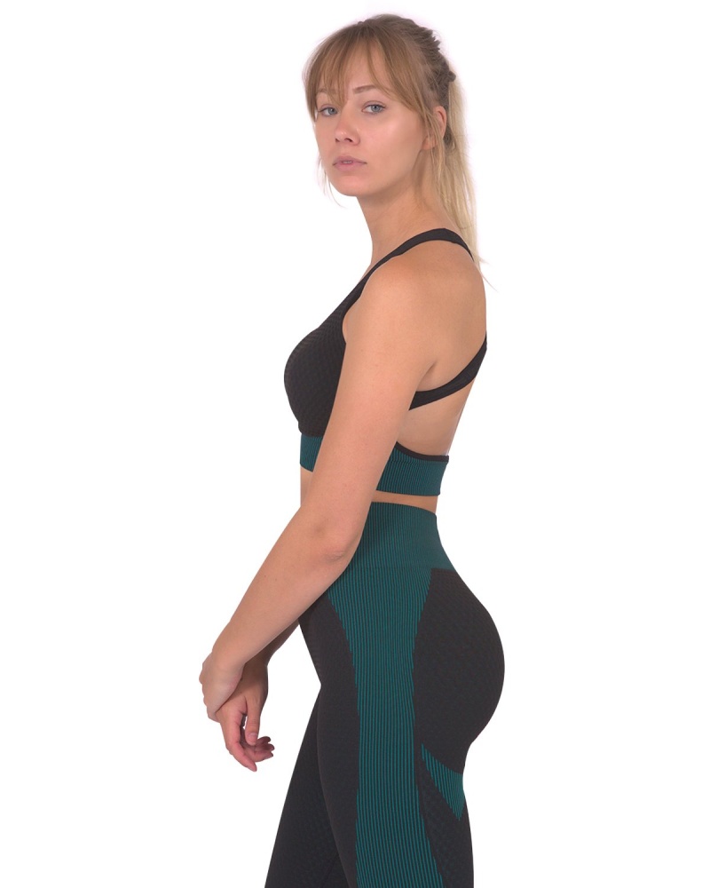 Trois Seamless Sports Bra - Black With Teal Blue