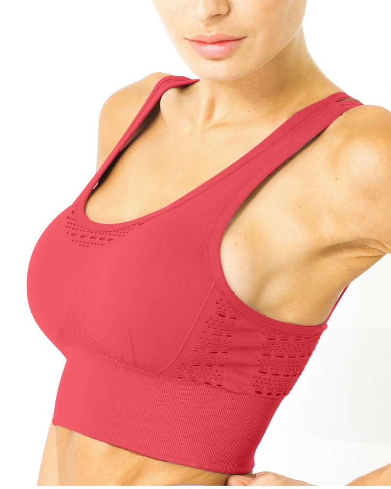 Mesh Seamless Bra With Cutouts - Red