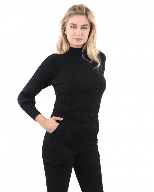 Pickfair Ribbed Sweater Top - Black, Small