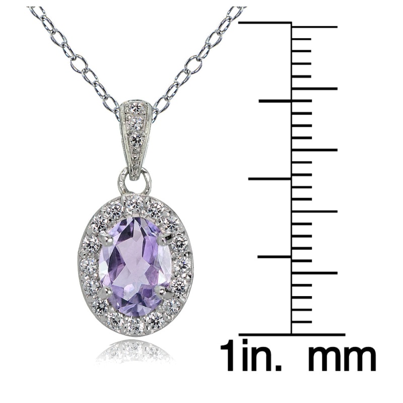 Sterling Silver Amethyst And White Topaz Oval Halo Necklace