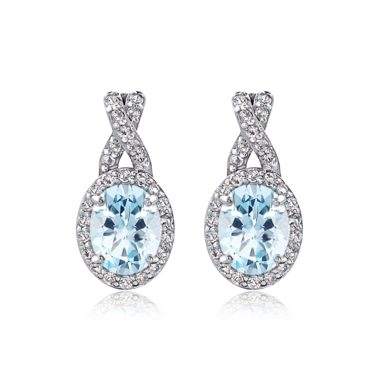 Sterling Silver Blue & White Topaz X And Oval Drop Earrings