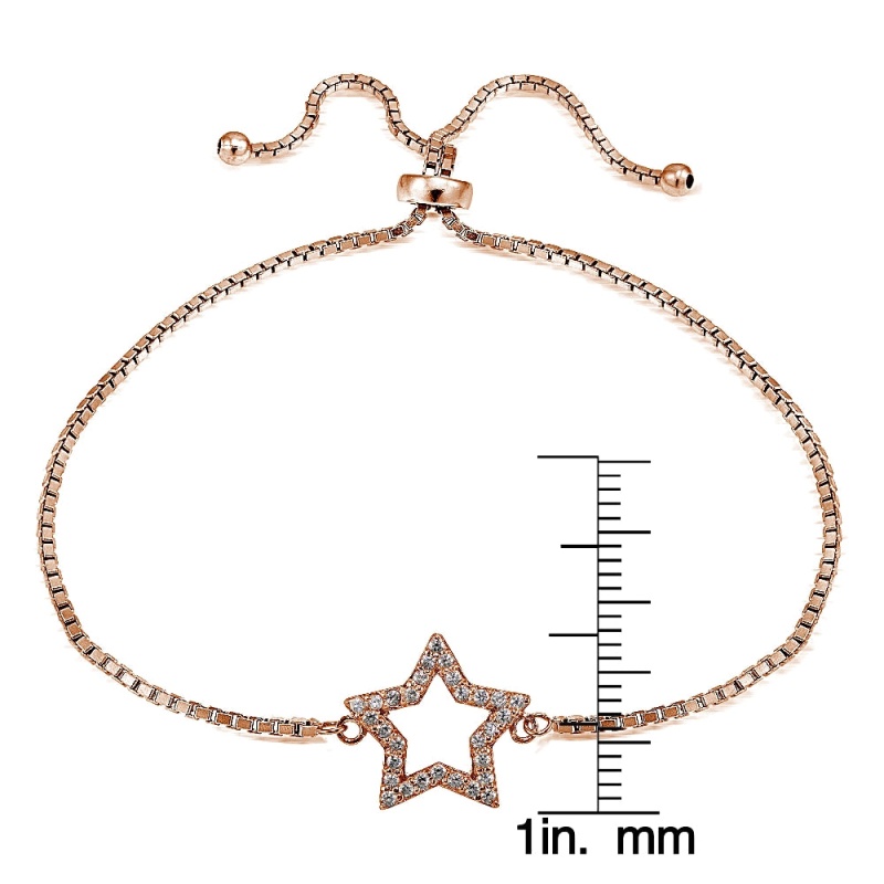 Rose Gold Tone Over Sterling Silver Cubic Zirconia Star Adjustable Bracelet