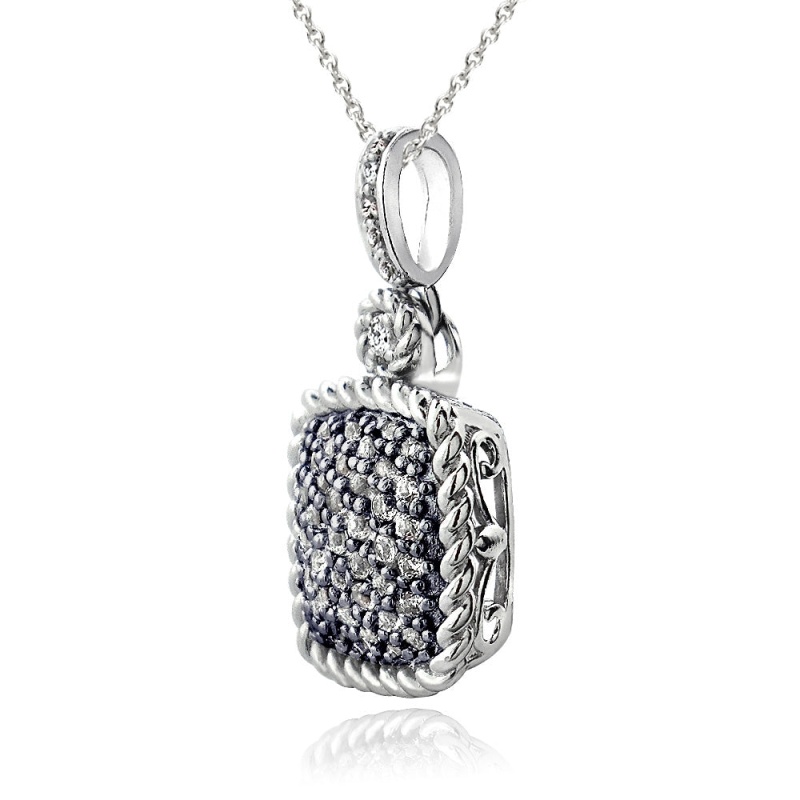 Sterling Silver 1.5Ct Blue & White Topaz Square Rope Pendant Necklace