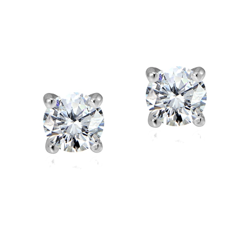 Sterling Silver 1/2 Ct Cubic Zirconia 4Mm Round Stud Earrings