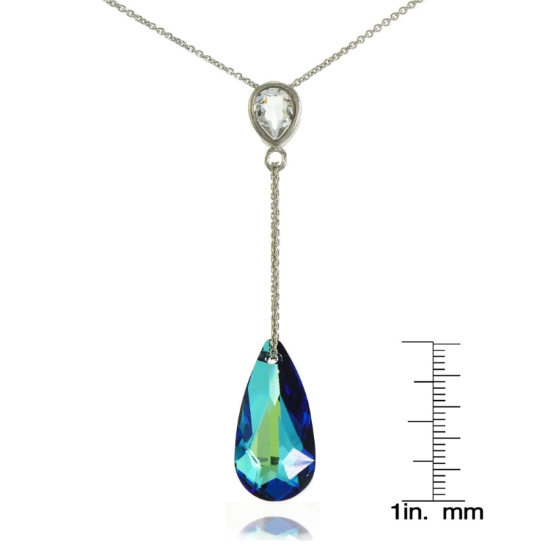 Sterling Silver Bermuda Blue Pear Shape Drop Necklace Adorned With Swarovski® Crystals