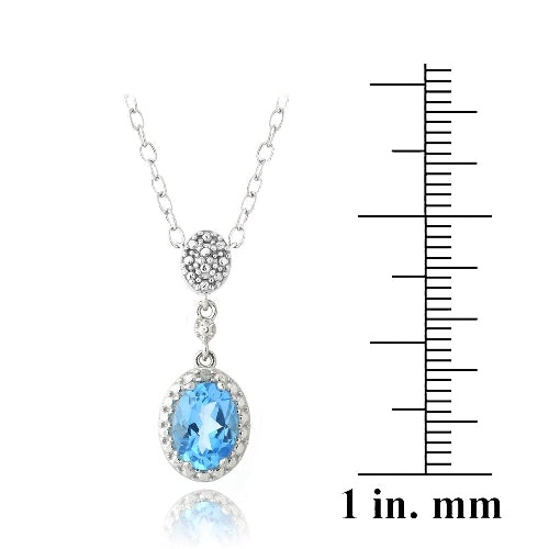 Sterling Silver 1.5Ct Swiss Blue Topaz & Diamond Accent Double Oval Necklace