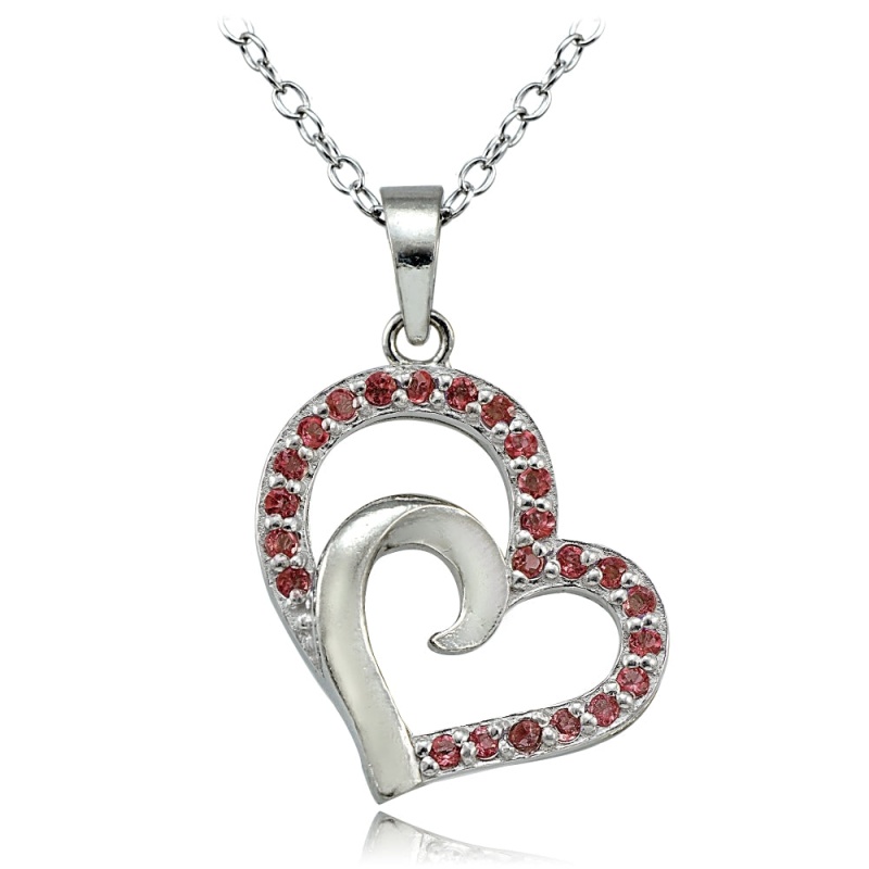 Sterling Silver African Garnet Double Heart Necklace