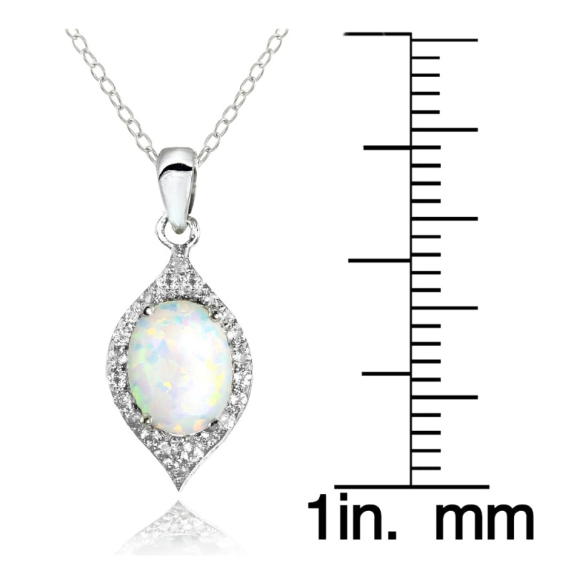 Sterling Silver Created White Opal And White Topaz Oval Fashion Necklace