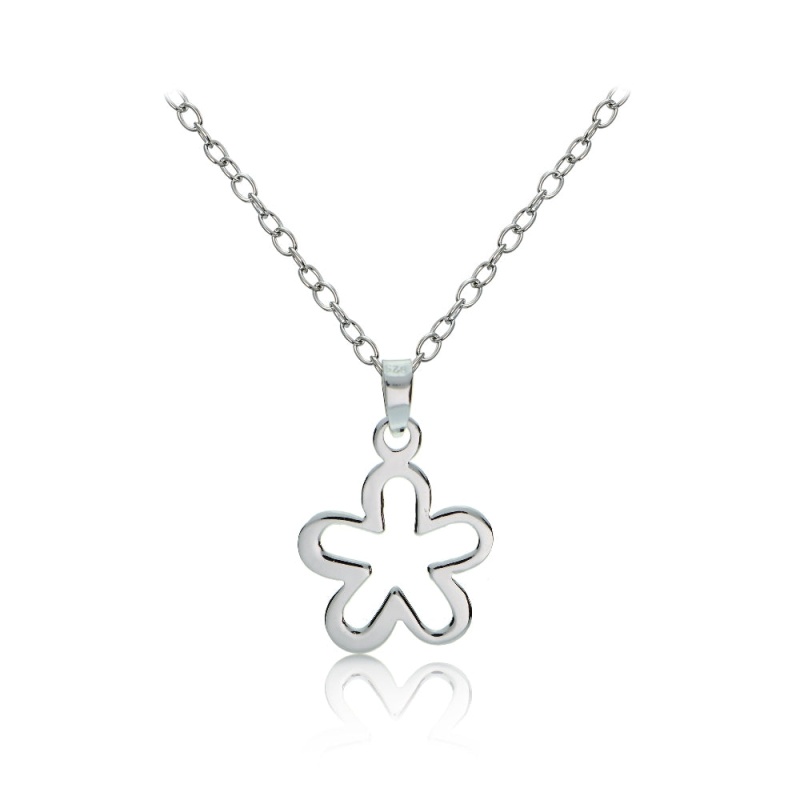 Sterling Silver Small Flower Polished Necklace