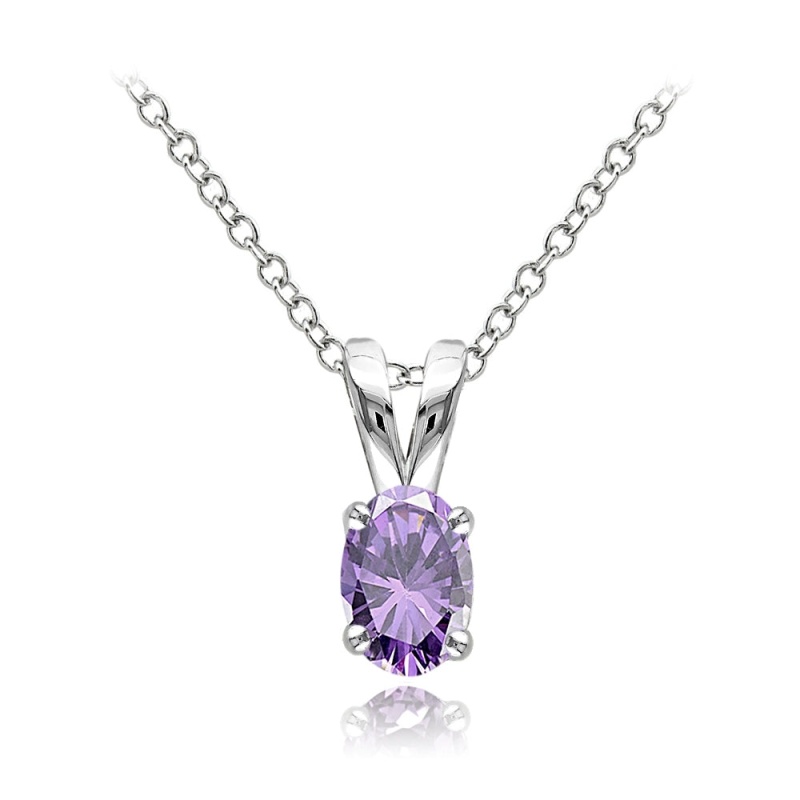 Sterling Silver Amethyst 6X4mm Oval Solitaire Necklace