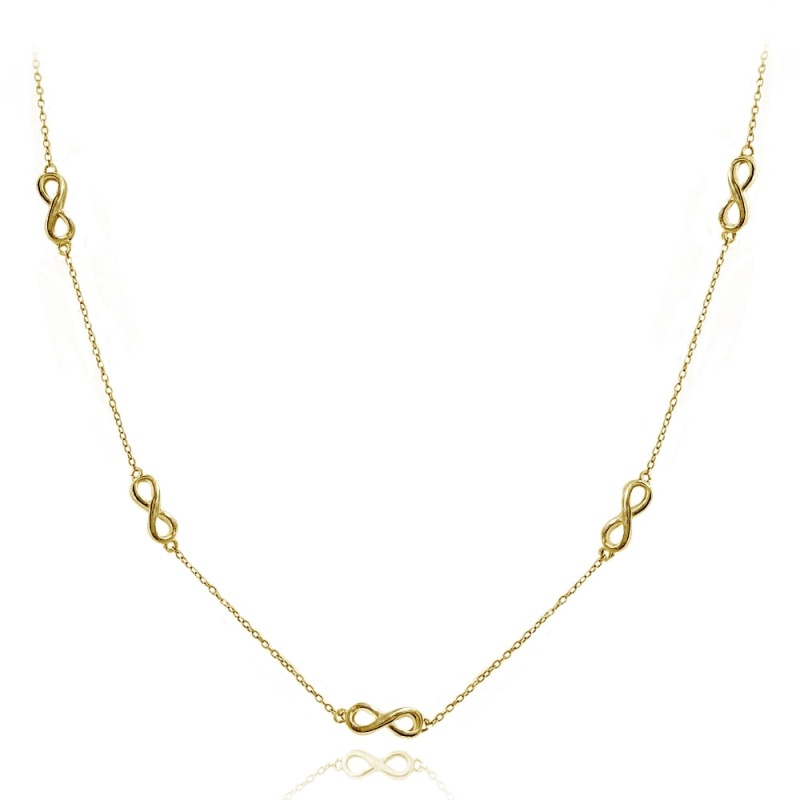 Yellow Gold Flashed Sterling Silver Polished Infinity Station Necklace, 24 Inches
