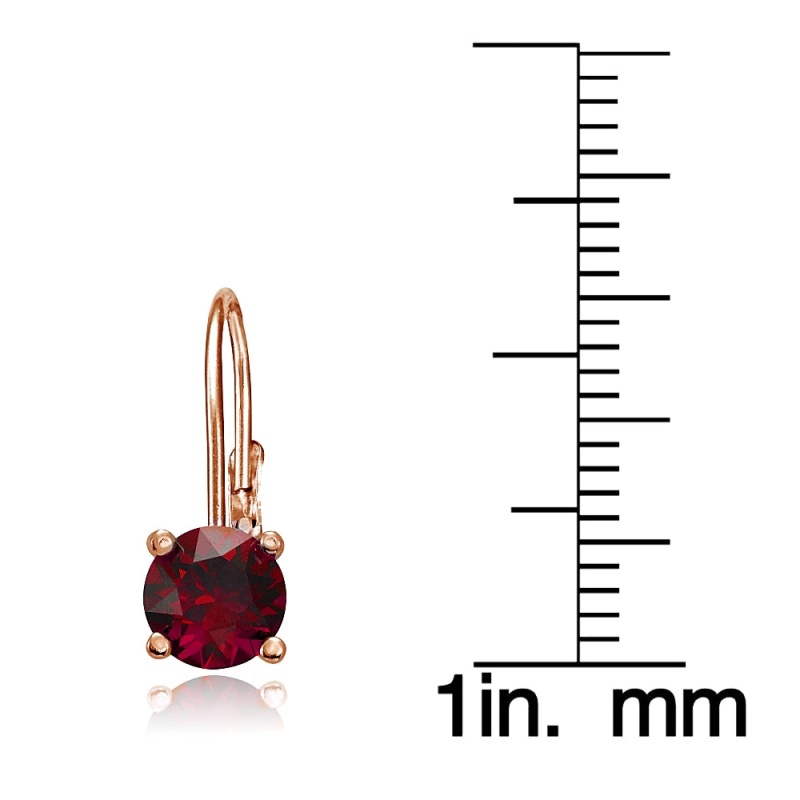 Rose Gold Flashed Sterling Silver Garnet 6Mm Round Leverback Earrings