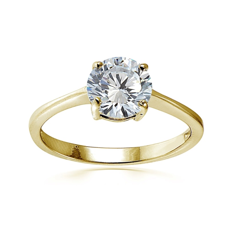 Yellow Gold Flashed Sterling Silver 3.2Ct Cz Round Bridal Engagement Ring