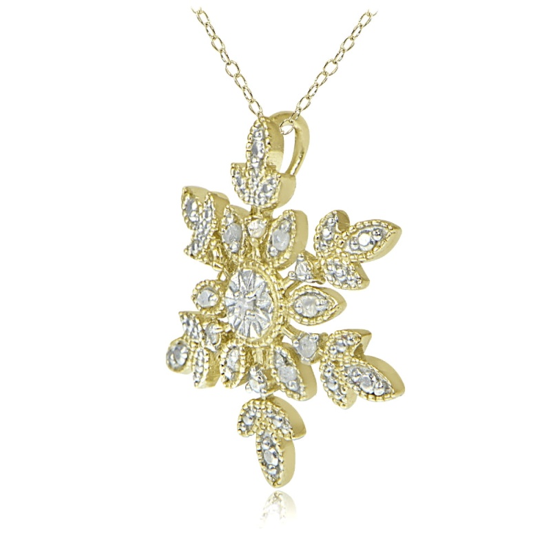 18K Gold Over Sterling Silver 1/10 Ct Tdw Diamond Snowflake Necklace